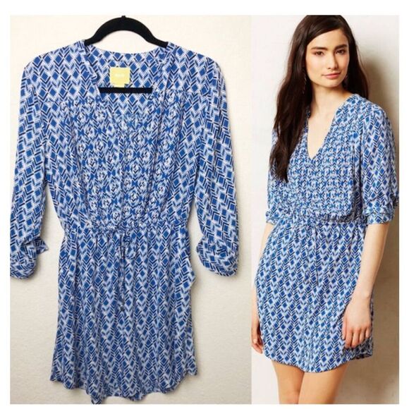 Anthropologie Maeve Galen geometric print gathered waist dress - size medium - Picture 2 of 11